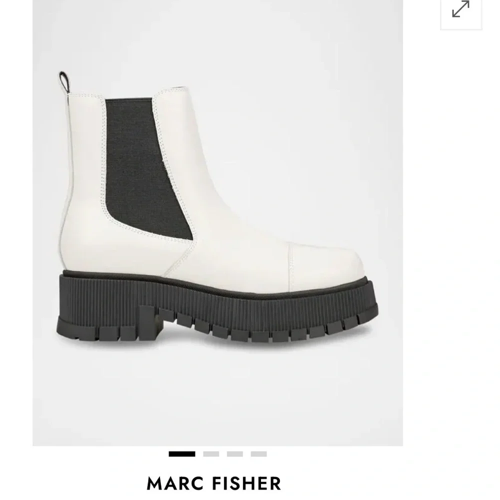 Marc Fisher White Ankle Boots with Black Panels
